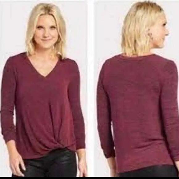 XS ANTHROPOLOGIE Sunday in Brooklyn Twist Front Top, V-Neck, Maroon, Boho - Picture 1 of 11
